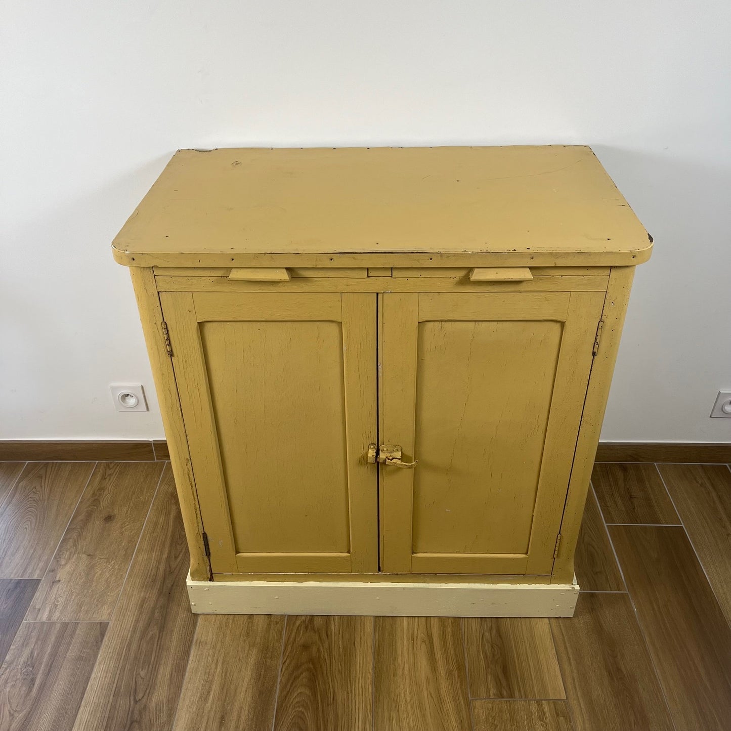 Antique butter-yellow kitchen dresser, late 19th - early 20th century