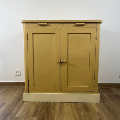 Antique butter-yellow kitchen dresser, late 19th - early 20th century