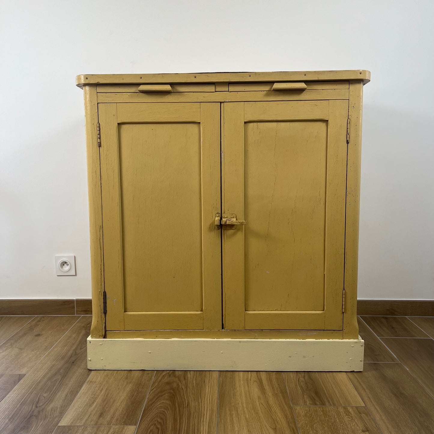 Antique butter-yellow kitchen dresser, late 19th - early 20th century