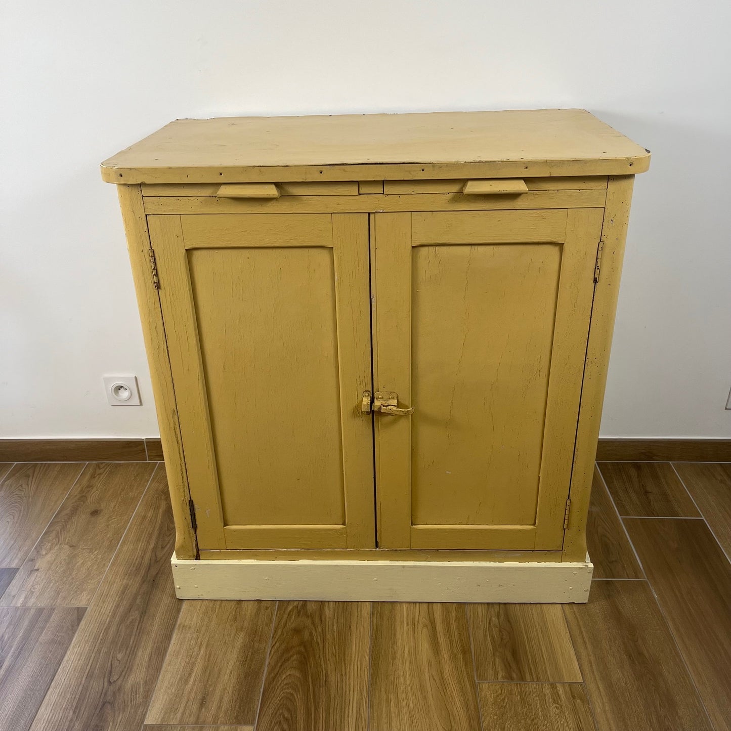 Antique butter-yellow kitchen dresser, late 19th - early 20th century