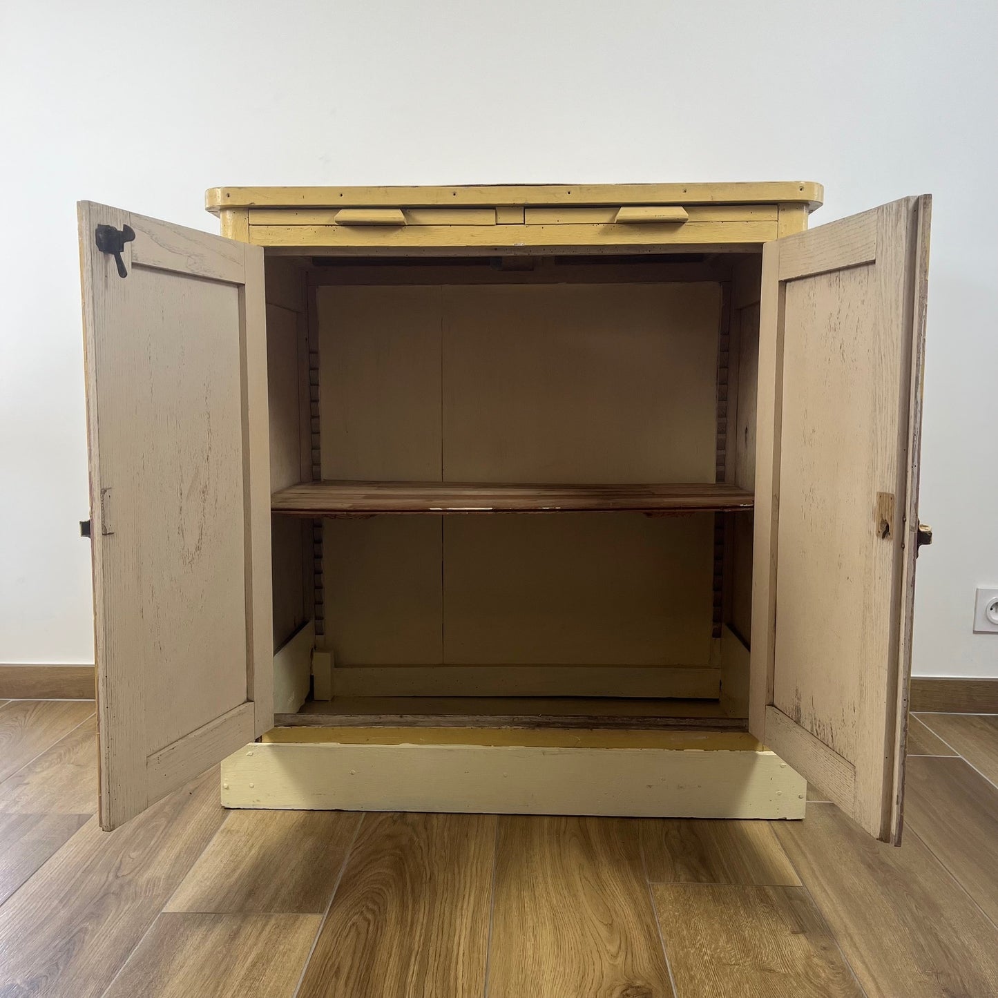 Antique butter-yellow kitchen dresser, late 19th - early 20th century