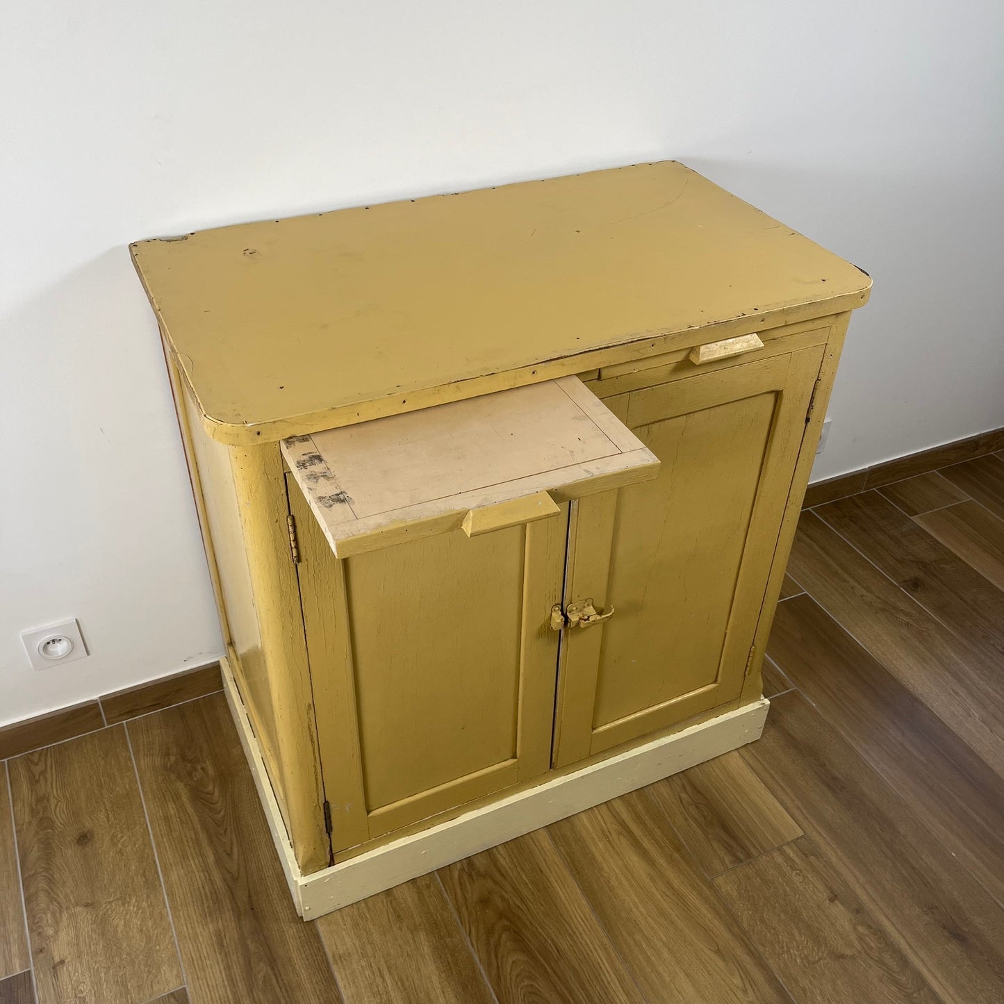 Antique butter-yellow kitchen dresser, late 19th - early 20th century