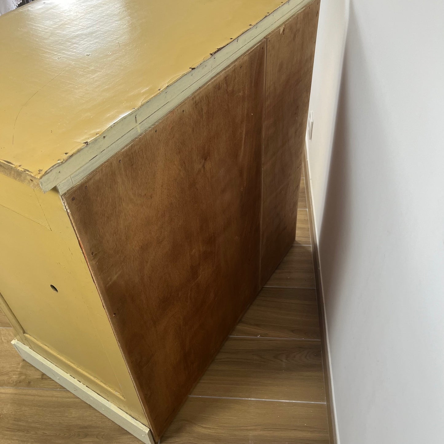 Antique butter-yellow kitchen dresser, late 19th - early 20th century
