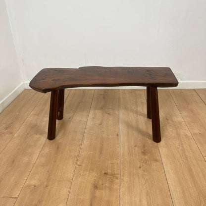 Rustic solid elm bench, wabi-sabi style, Mid-20th century.