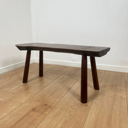 Rustic solid elm bench, wabi-sabi style, Mid-20th century.