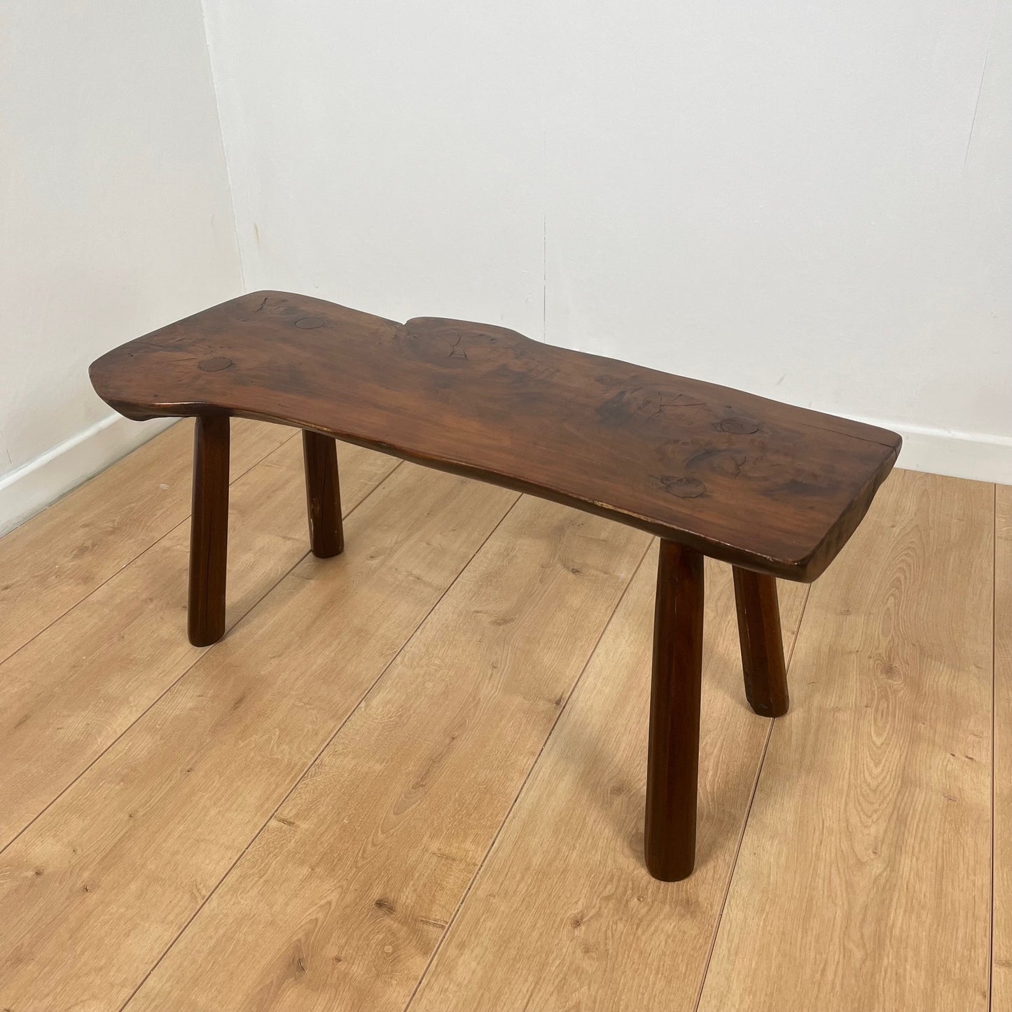 Rustic solid elm bench, wabi-sabi style, Mid-20th century.