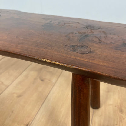 Rustic solid elm bench, wabi-sabi style, Mid-20th century.