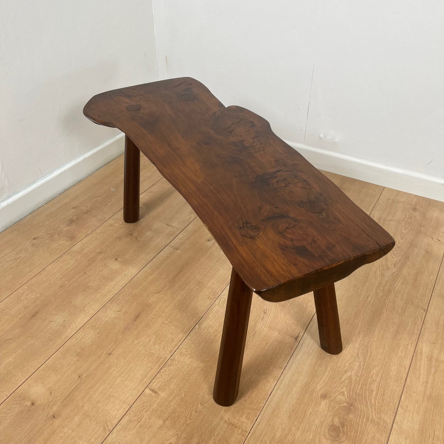 Rustic solid elm bench, wabi-sabi style, Mid-20th century.