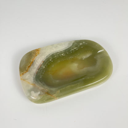 Vintage 70s green onyx ashtray - trinket dish - natural stone
