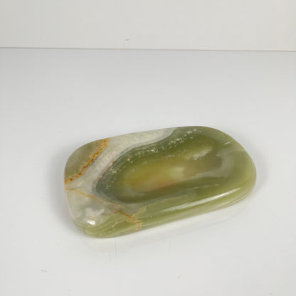 Vintage 70s green onyx ashtray - trinket dish - natural stone