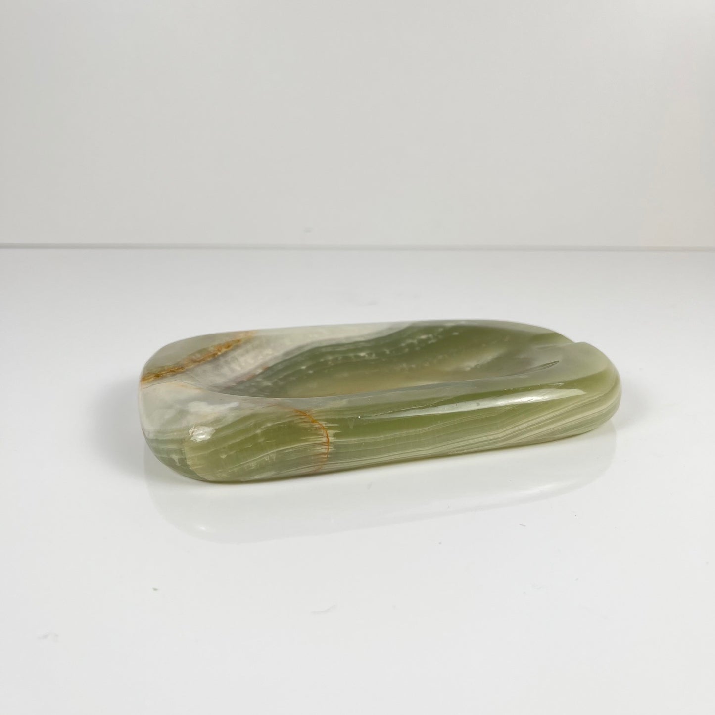 Vintage 70s green onyx ashtray - trinket dish - natural stone