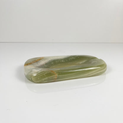 Vintage 70s green onyx ashtray - trinket dish - natural stone