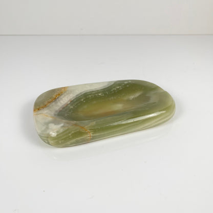 Vintage 70s green onyx ashtray - trinket dish - natural stone
