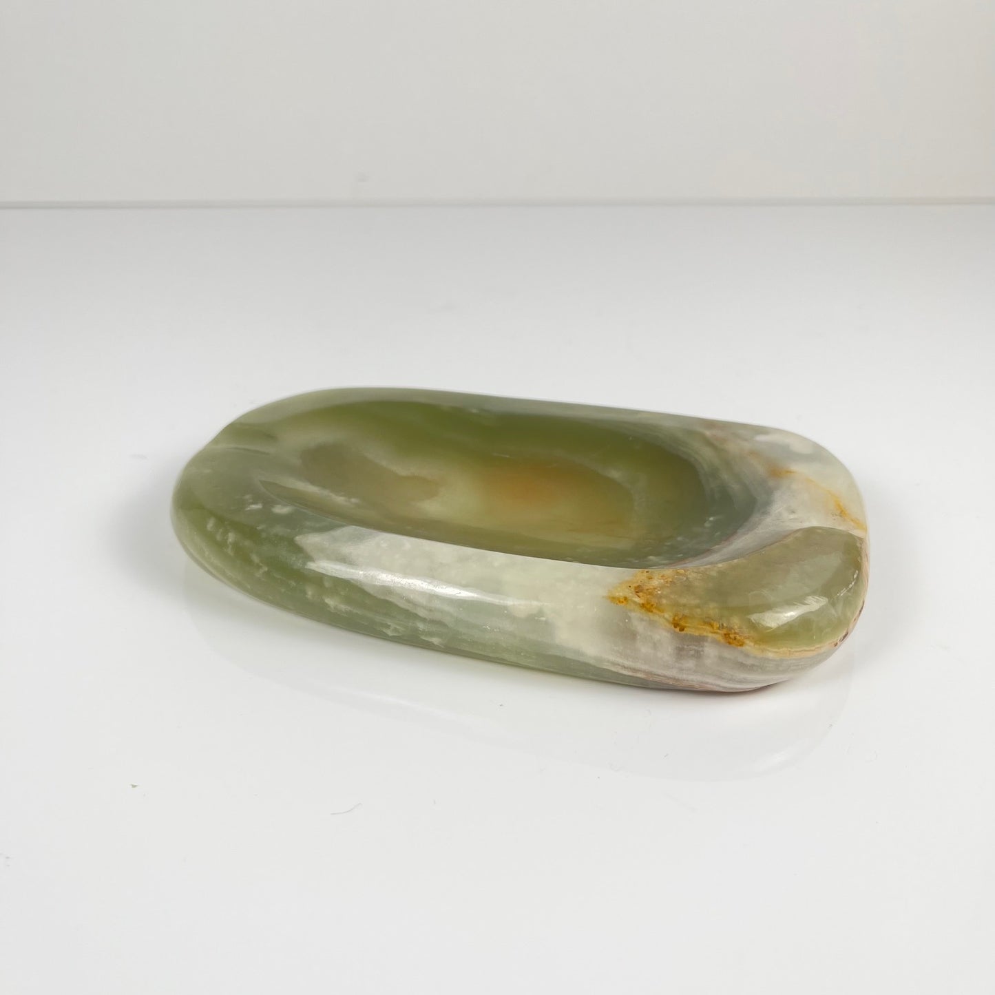 Vintage 70s green onyx ashtray - trinket dish - natural stone