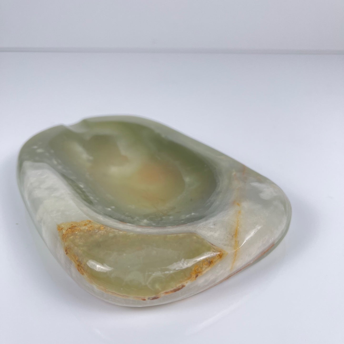 Vintage 70s green onyx ashtray - trinket dish - natural stone