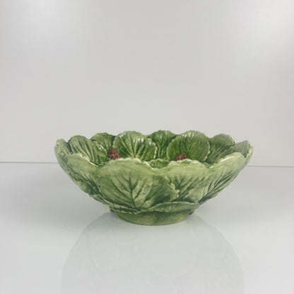 Saladier / Egouttoir barbotine en forme de feuille et fraise