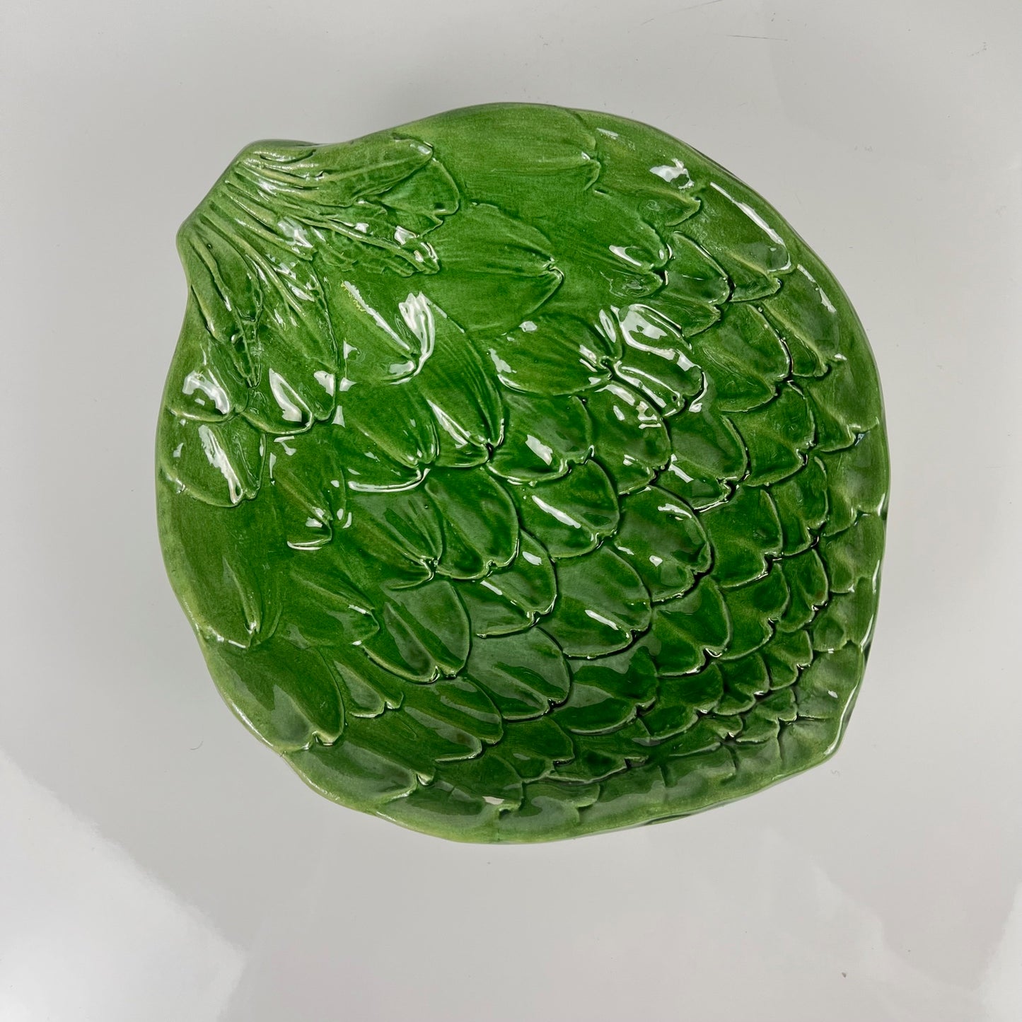 Service à salade barbotine vert feuille artichaut vintage saladier + 6 bols années 70