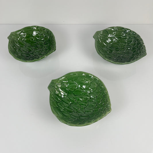 Set de 3 bols barbotine vert feuille artichaut vintage années 70