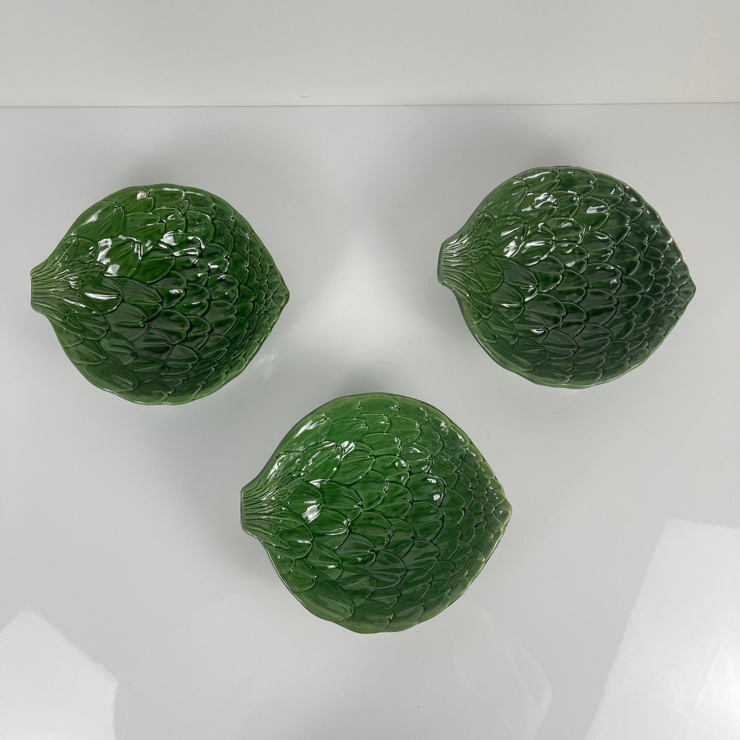 Set de 3 bols barbotine vert feuille artichaut vintage années 70