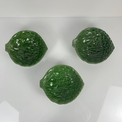 Set de 3 bols barbotine vert feuille artichaut vintage années 70