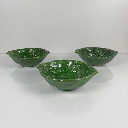 Set de 3 bols barbotine vert feuille artichaut vintage années 70