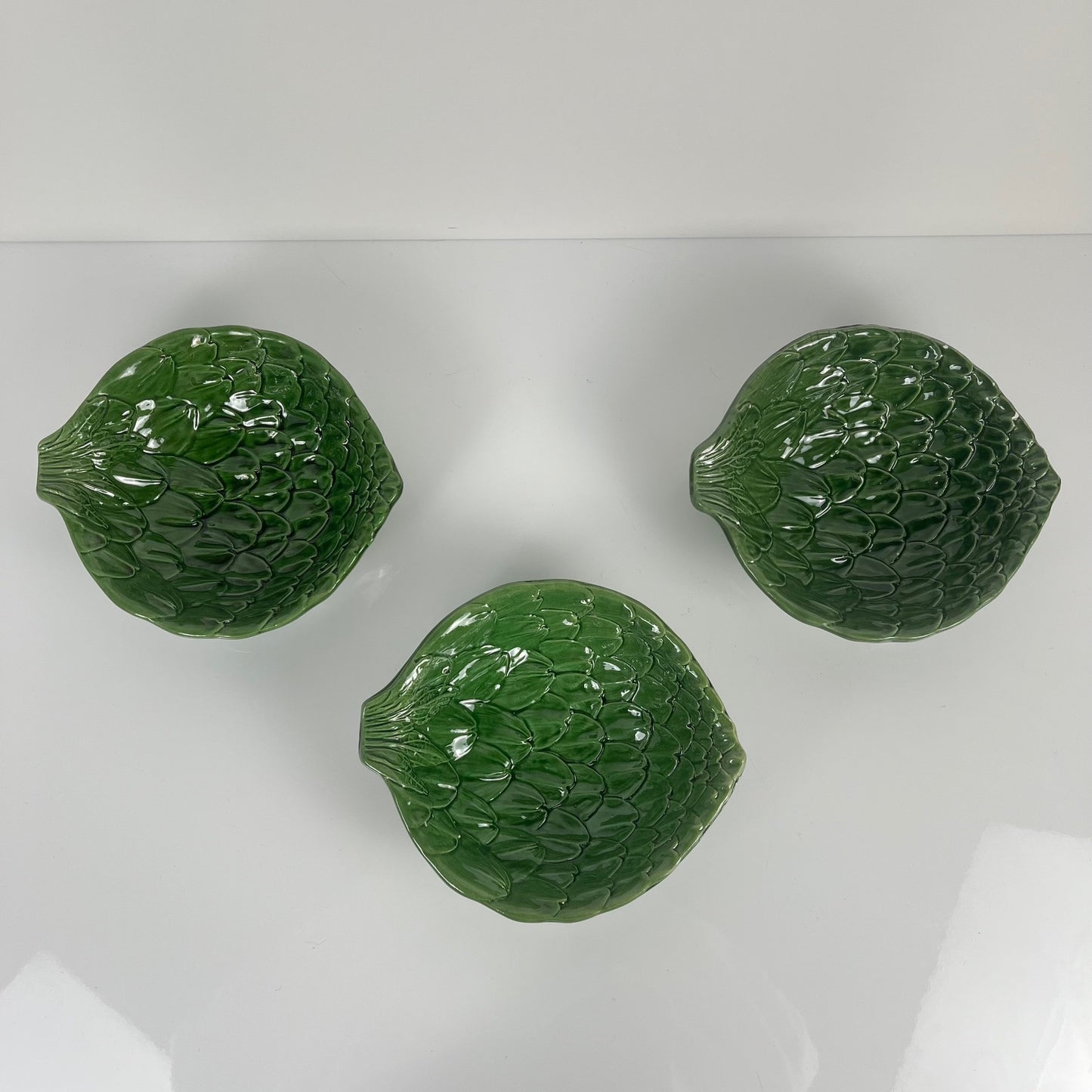 Set de 3 bols barbotine vert feuille artichaut vintage années 70