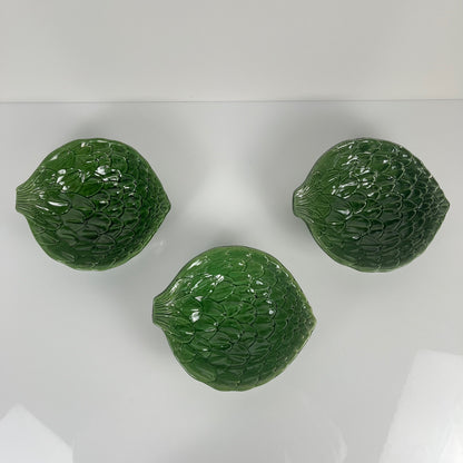 Set de 3 bols barbotine vert feuille artichaut vintage années 70