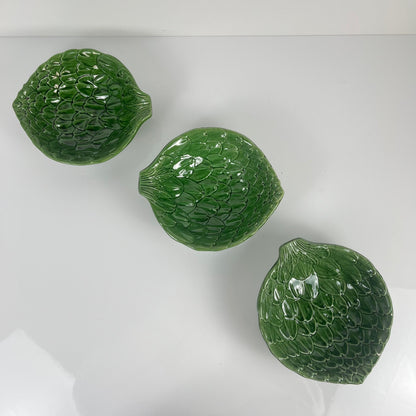 Set de 3 bols barbotine vert feuille artichaut vintage années 70