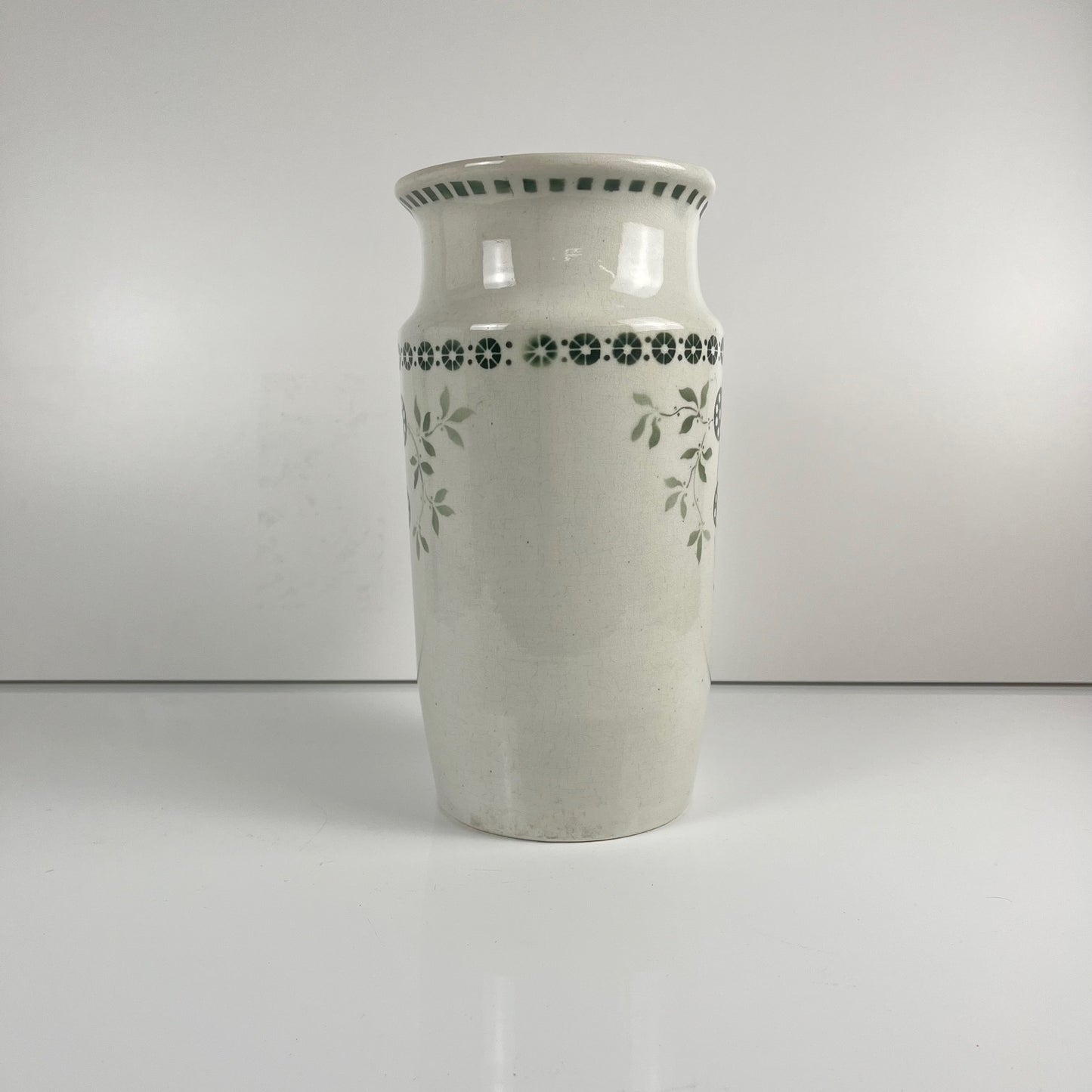 Antique earthenware pitcher, green floral decor, ironstone late 19th - early 20th century