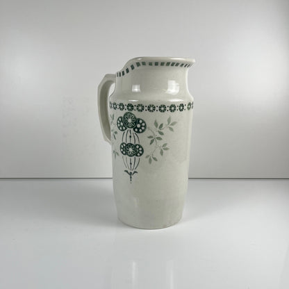 Antique earthenware pitcher, green floral decor, ironstone late 19th - early 20th century