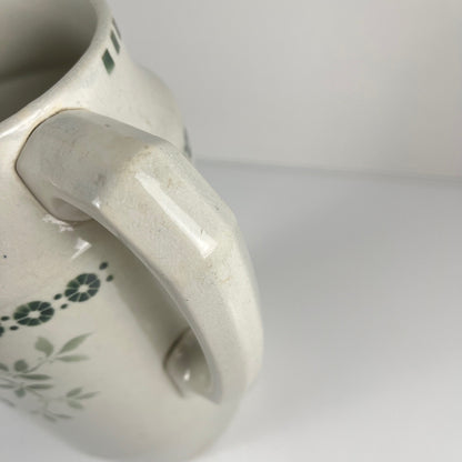 Antique earthenware pitcher, green floral decor, ironstone late 19th - early 20th century