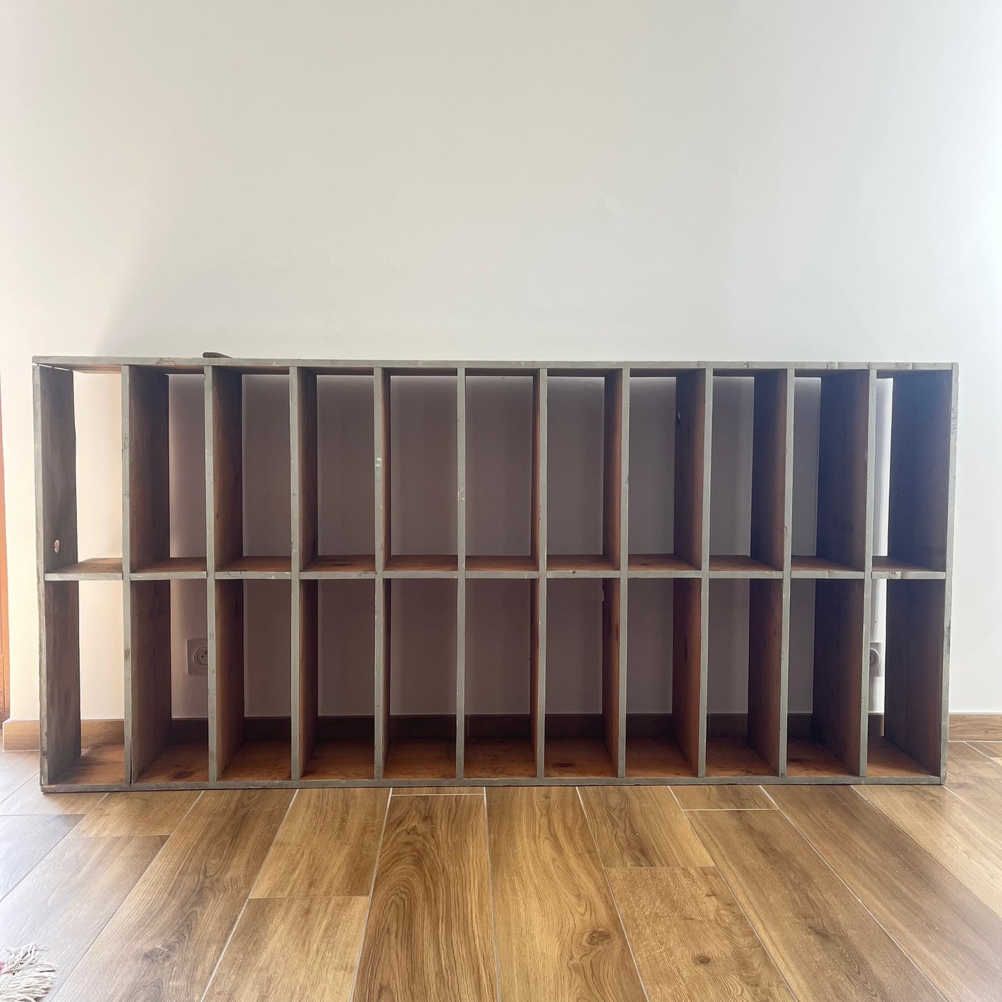 Large antique wood workshop cabinet with compartments, 20th century.
