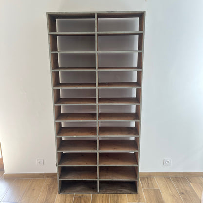 Large antique wood workshop cabinet with compartments, 20th century.
