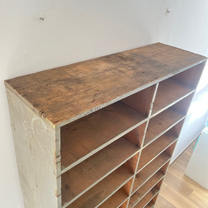 Large antique wood workshop cabinet with compartments, 20th century.
