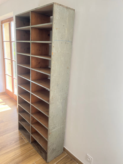 Large antique wood workshop cabinet with compartments, 20th century.
