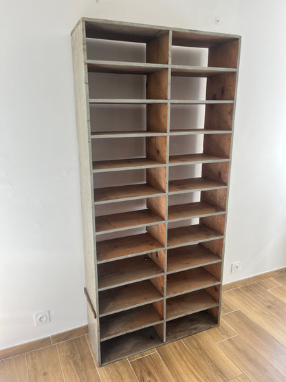 Large antique wood workshop cabinet with compartments, 20th century.

