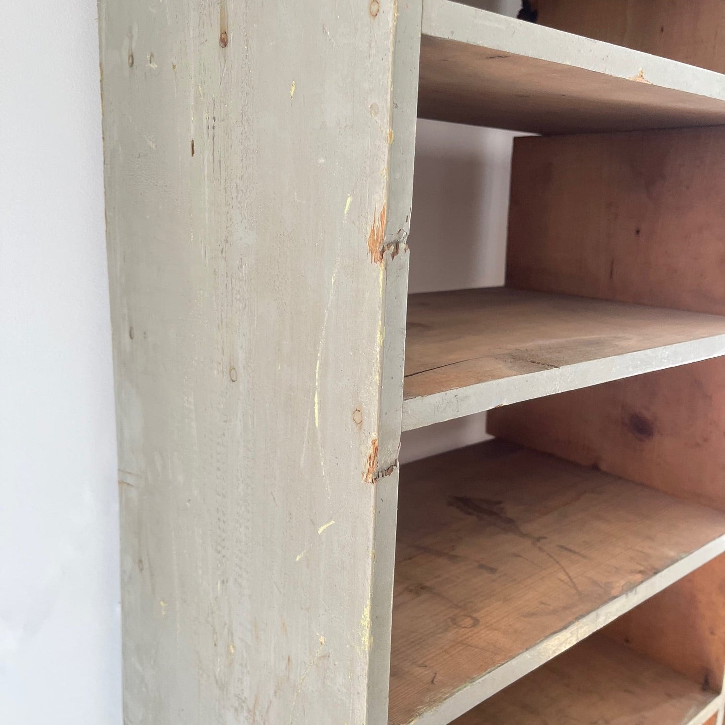 Large antique wood workshop cabinet with compartments, 20th century.
