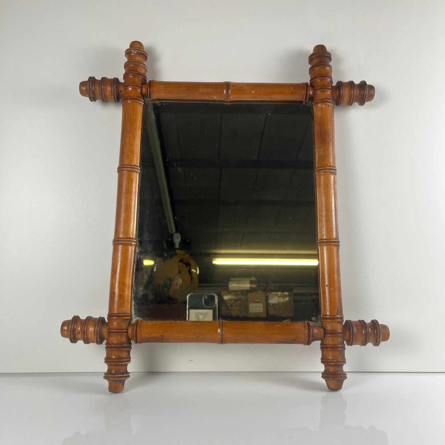 Miroir en bois tourné style bambou, vers 1900-1930