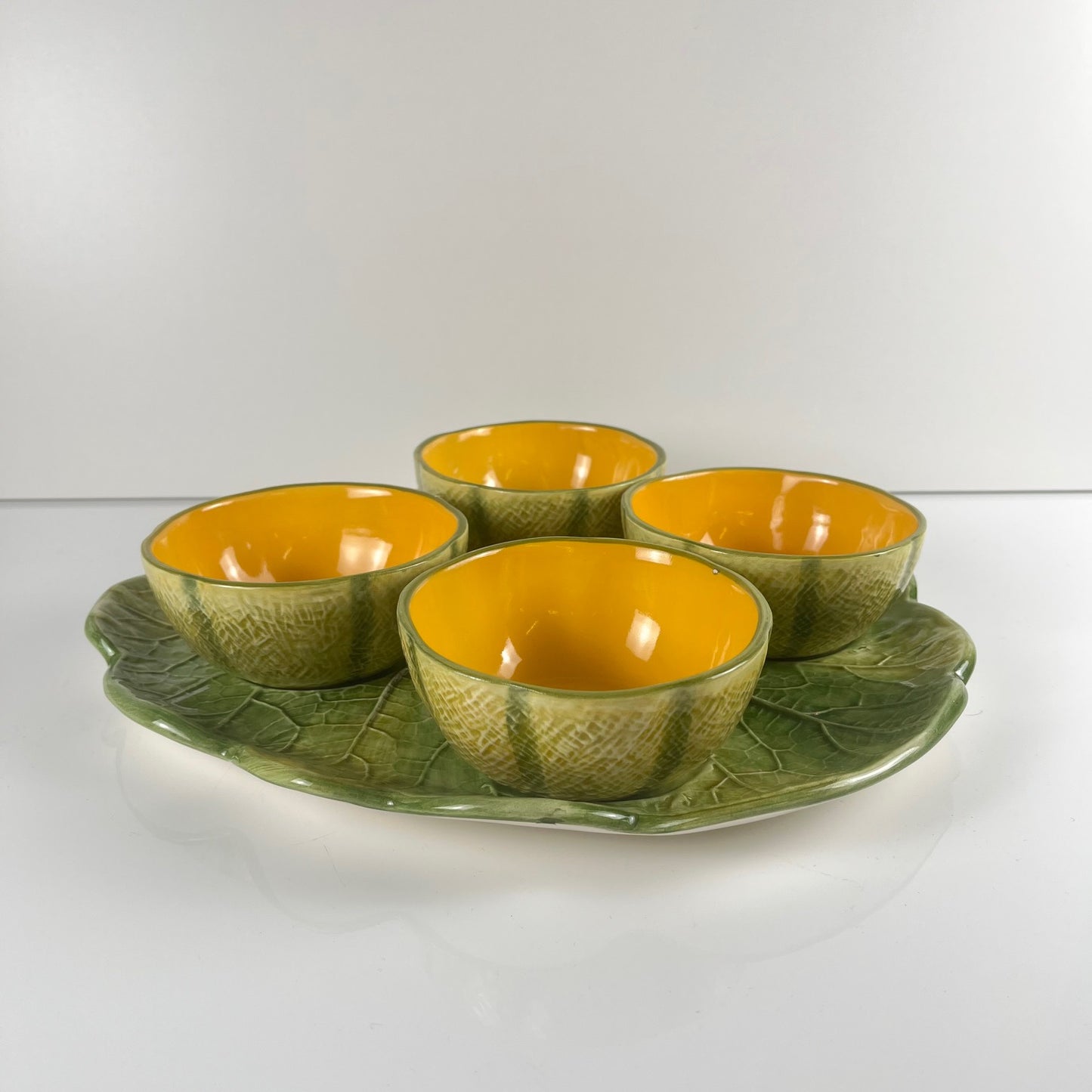 Melon service in majolica for 4 people, 20th century