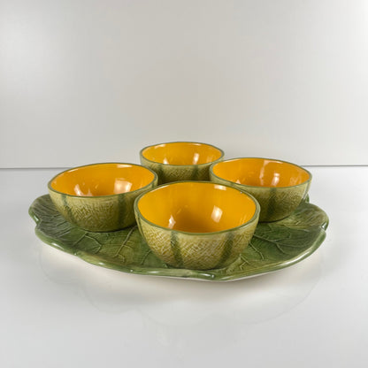 Melon service in majolica for 4 people, 20th century