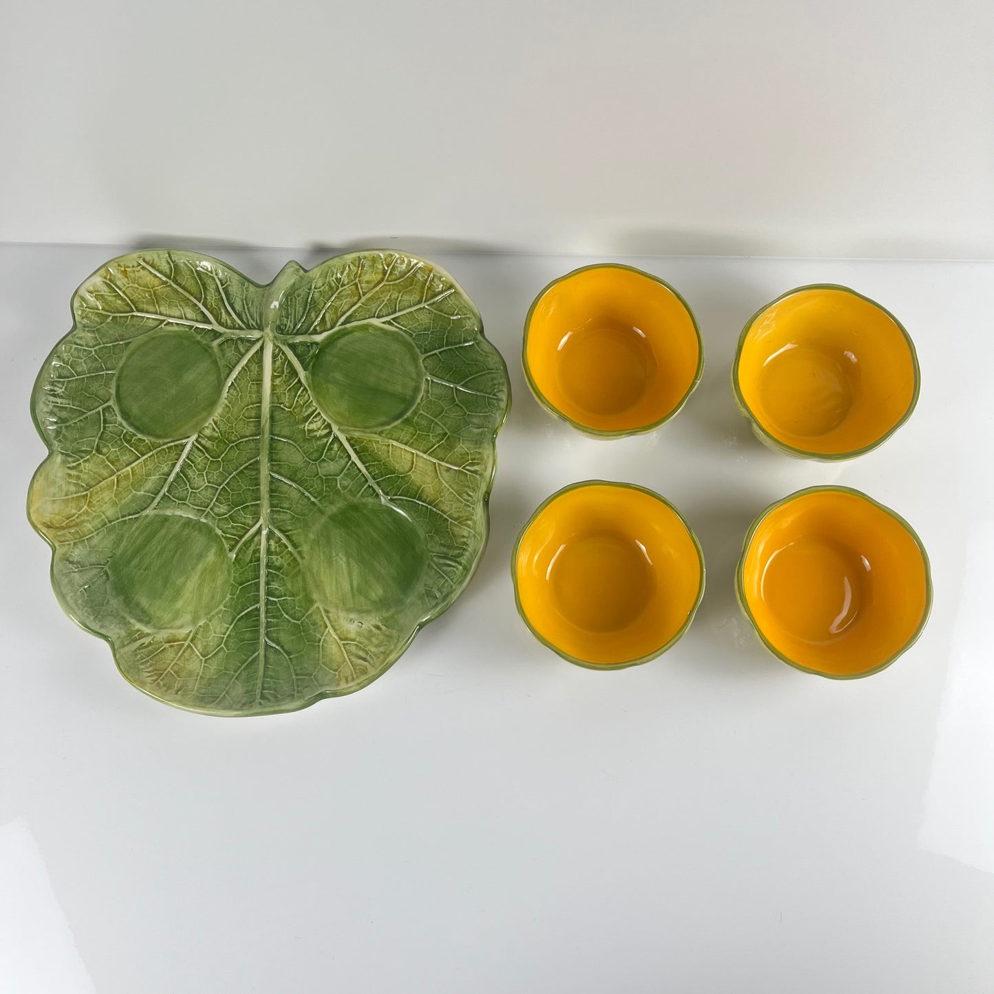 Melon service in majolica for 4 people, 20th century