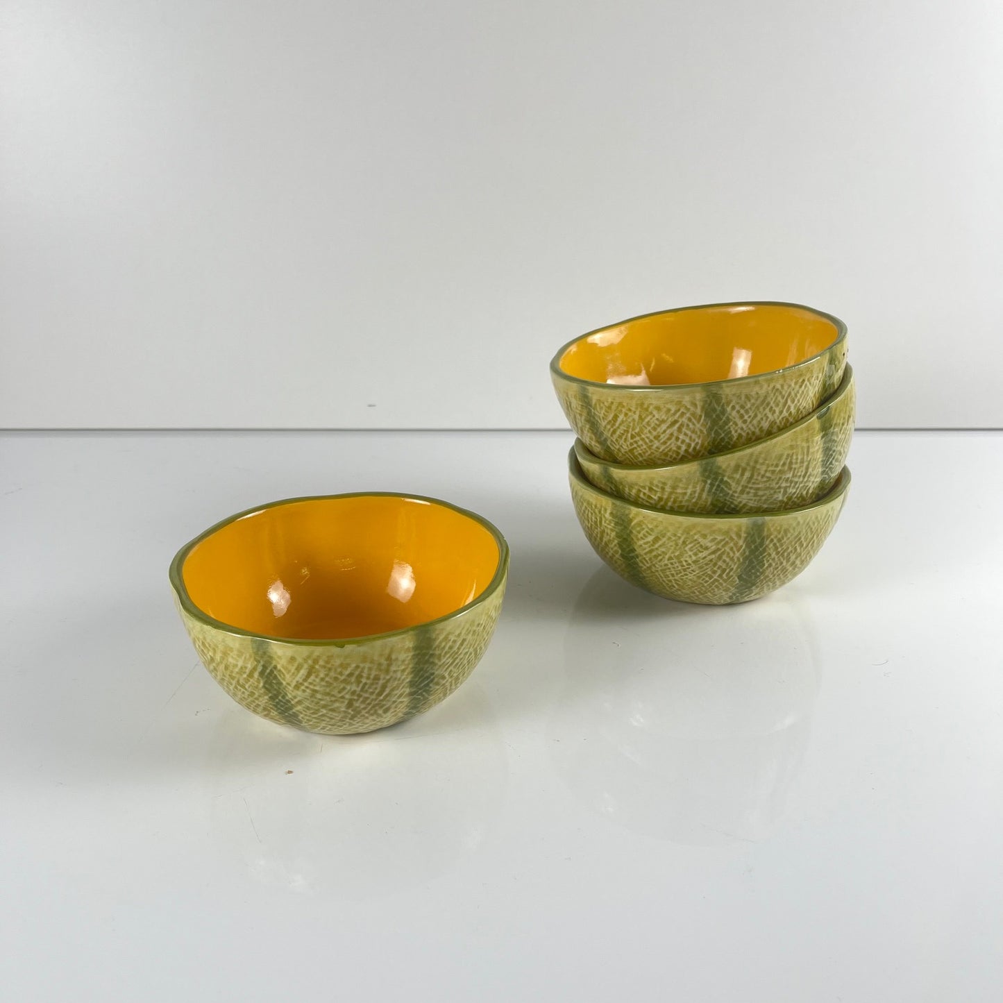 Melon service in majolica for 4 people, 20th century