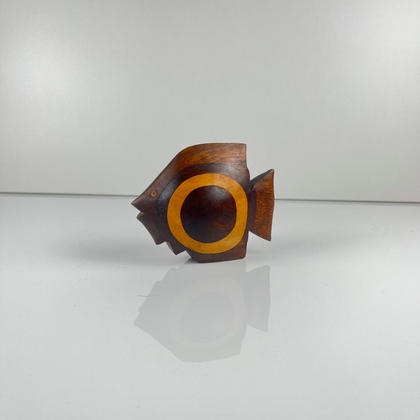 Small exotic wood fish statue, midcentury modern