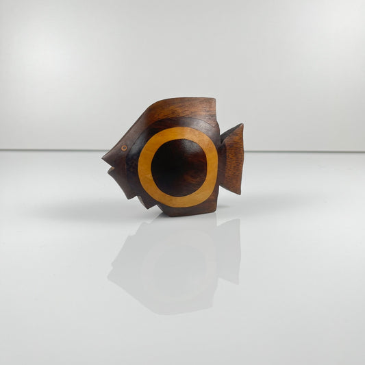 Petite Statue de poisson en bois exotique, midcentury modern