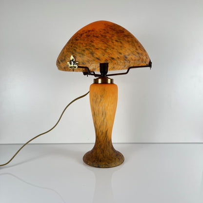 Orange flecked glass mushroom lamp, Massive, Belgium 1970s