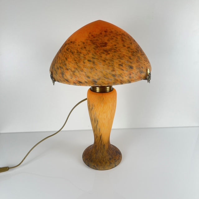Orange flecked glass mushroom lamp, Massive, Belgium 1970s