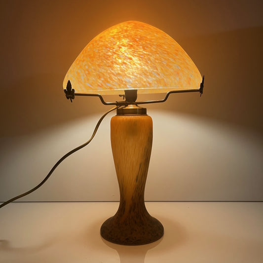 Orange flecked glass mushroom lamp, Massive, Belgium 1970s