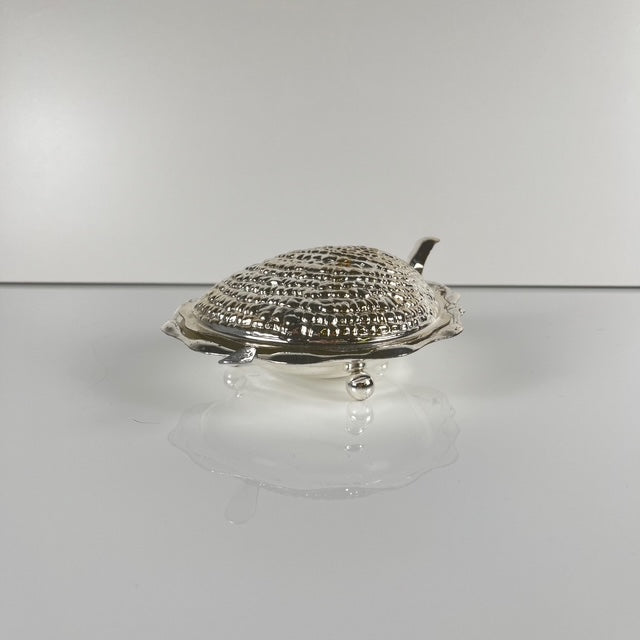 Beurrier vintage en métal "Huitre" et insert en verre, 1970