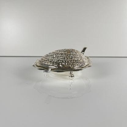 Beurrier vintage en métal "Huitre" et insert en verre, 1970