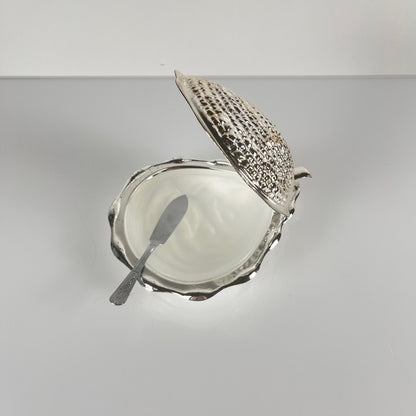 Beurrier vintage en métal "Huitre" et insert en verre, 1970